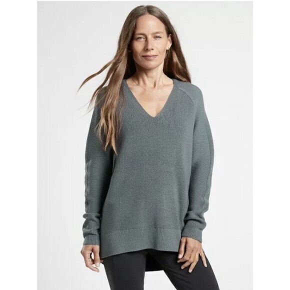 Athleta Women's Gray Merino Wool Blend Hanover V-Neck Sweater Size XS Relaxed - Picture 1 of 7